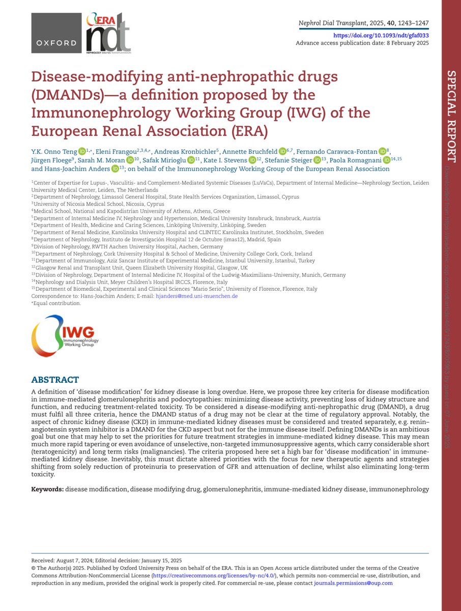 Edgar V. Lerma 🇵🇭 (@edgarvlermamd) on Twitter photo Nomenclature alert 📢
Disease-modifying anti-nephropathic drugs (DMANDs): a definition proposed by the Immunonephrology Working Group (IWG) of <a href="/ERAkidney/">ERA - European Renal Association</a>
#ERA25 🇦🇹 #Nephpearls #IgAN
📌 This is an important topic of discussion particularly because of the advent of several Nomenclature alert 📢
Disease-modifying anti-nephropathic drugs (DMANDs): a definition proposed by the Immunonephrology Working Group (IWG) of <a href="/ERAkidney/">ERA - European Renal Association</a>
#ERA25 🇦🇹 #Nephpearls #IgAN
📌 This is an important topic of discussion particularly because of the advent of several