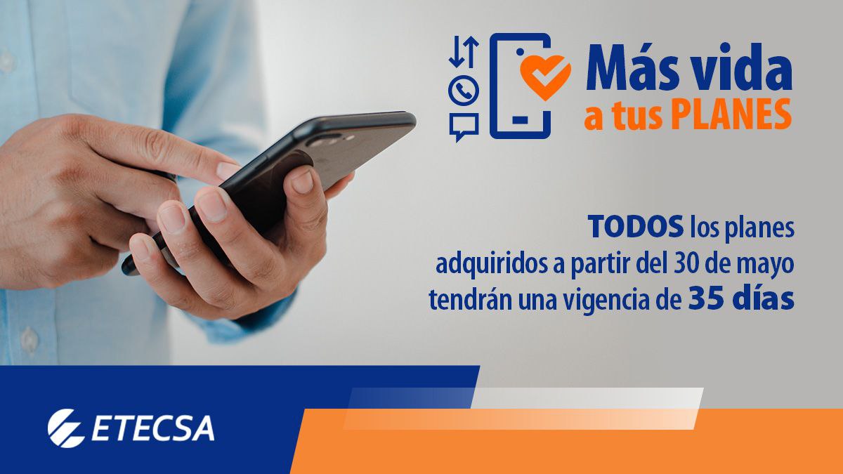 🧏RECUERDA: se extiende a 35 días el tiempo 🗓️ de uso de tus planes adquiridos a partir del 30 de mayo
📲DATOS
🗣️VOZ y
📩SMS 
Si te quedan recursos debes comprar otro plan similar para acumular y extender su duración por otros 35 días.✅🩵
#MásVidaATusPlanes
