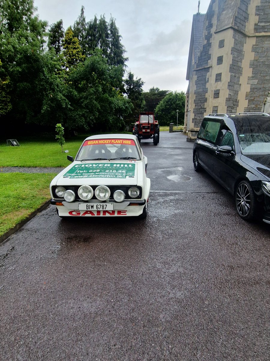radiokerry's tweet image. From Michael Gaine's funeral taking place at Holy Cross Church, Kenmare. Killarney and District Motor Club have formed a guard of honour outside the church to pay tribute to their friend.