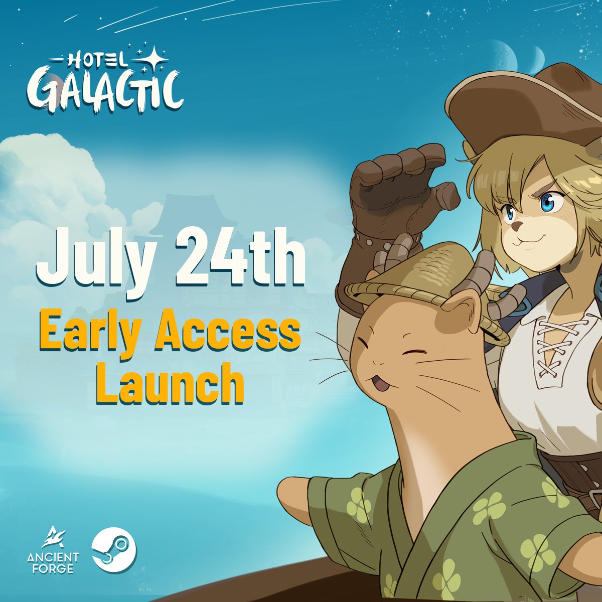HotelGalactic's tweet image. ✨ Hotel Galactic is officially opening its doors in EARLY ACCESS on July 24th, 2025!
A new, exciting trailer of Hotel Galactic presented at the Wholesome Games Direct shares some never before seen footage, cozy items, cute characters and most importantly an Early Access relase…