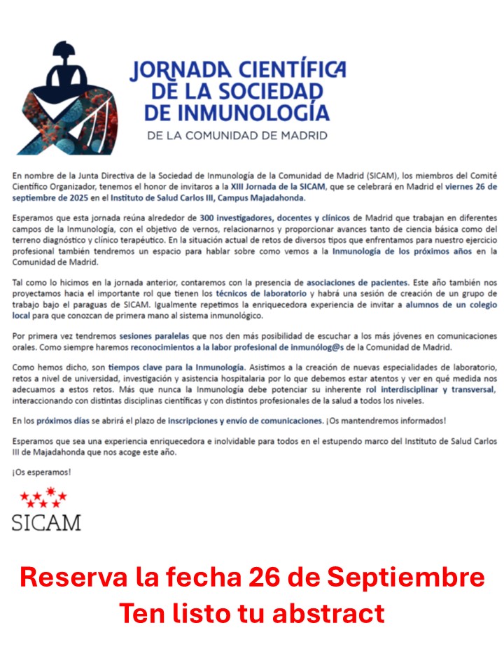 RESERVA EL 26 SETIEMBRE PARA QUE TE VENGAS A #SICAM2025. TRAE TU TRABAJO Y NOS LO COMENTAS. EN INSTITUTO DE SALUD CARLOS III SEDE MAJADAHONDA.