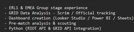 Thunder Yordle (@thunderyordle) on Twitter photo LFT (Data) Analyst
After the EMEA run with <a href="/Axolotl_Esports/">Axolotl Esports</a> I am looking for a new home.
Open to Analyst roles across Major & Minor ERLs
Work samples available on request
References:
<a href="/Coach_Renim/">Retiveo</a>
<a href="/ARA_MostWanted/">MostWanted</a>
📩 DM or Discord: thunderyordle
❤️ & 🔁 are much appreciated LFT (Data) Analyst
After the EMEA run with <a href="/Axolotl_Esports/">Axolotl Esports</a> I am looking for a new home.
Open to Analyst roles across Major & Minor ERLs
Work samples available on request
References:
<a href="/Coach_Renim/">Retiveo</a>
<a href="/ARA_MostWanted/">MostWanted</a>
📩 DM or Discord: thunderyordle
❤️ & 🔁 are much appreciated