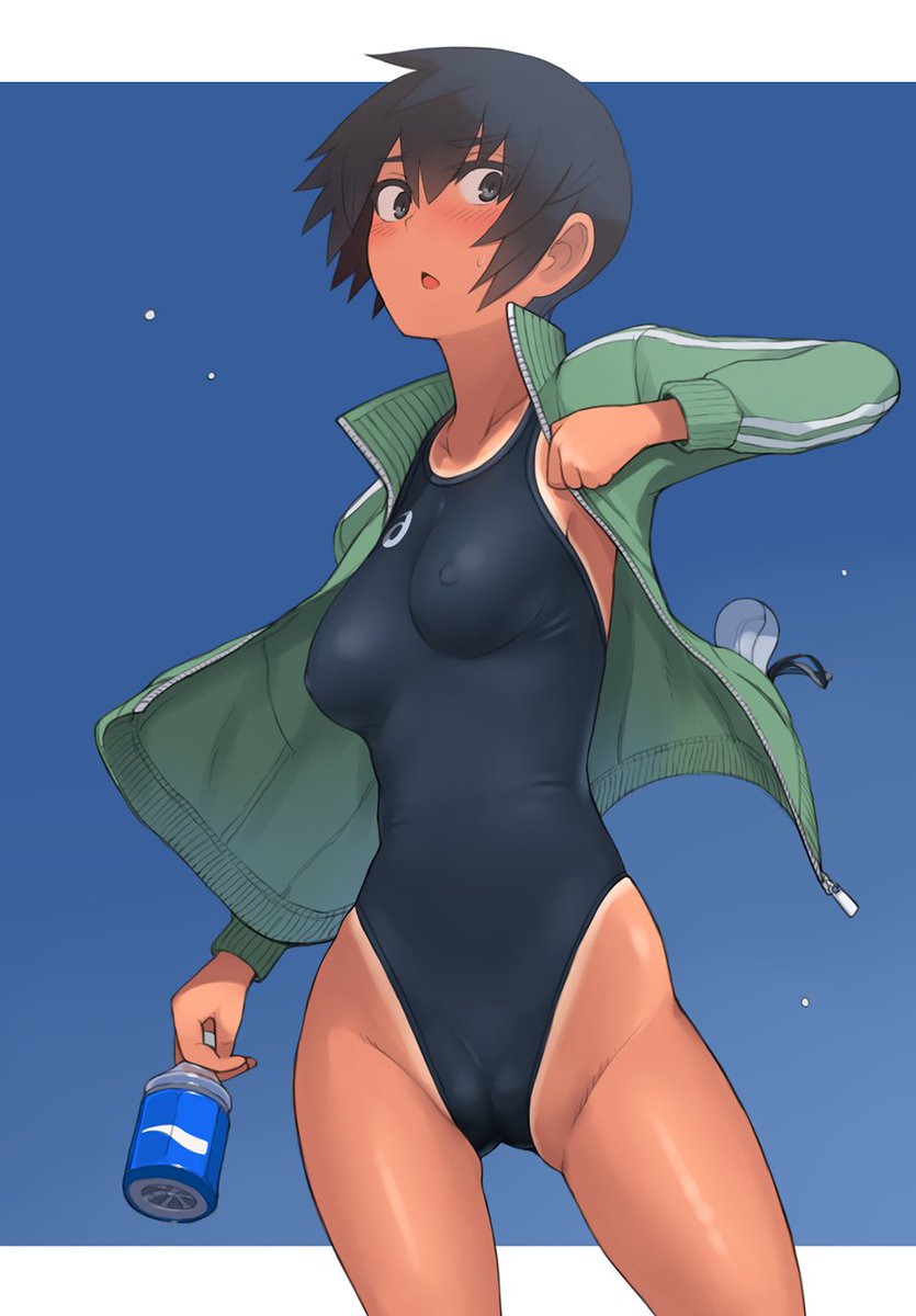 お気に入りのボーイッシュ×ネイビー競泳水着絵を手直し。 