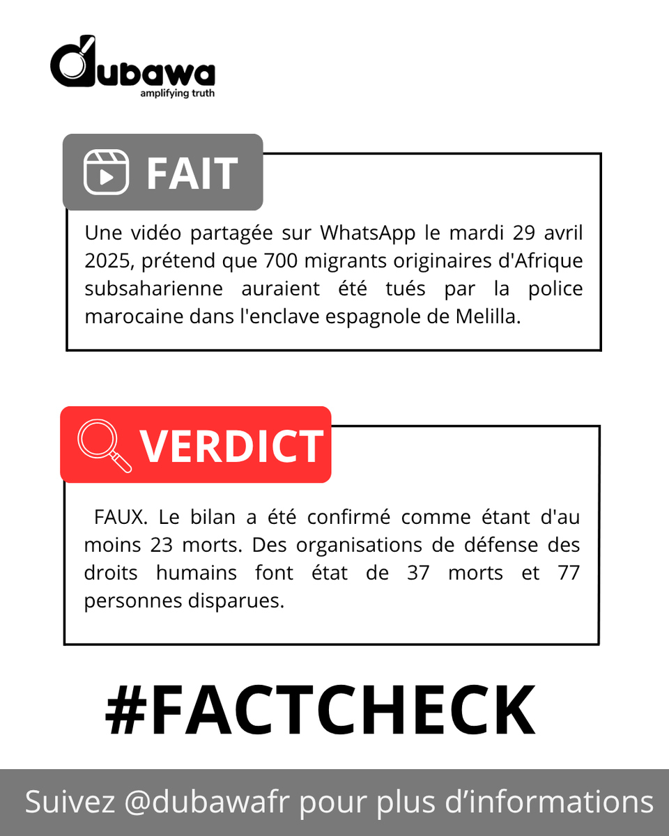 DUBAWA FR (@dubawafr) on Twitter photo La publication circulant sur les réseaux sociaux s'appuie sur des images réelles, mais anciennes, associées à des affirmations dénuées de toute base factuelle ou officielle.
A lire ici : dubawa.org/?p=23017 #DroitsHumains
<a href="/RSF_inter/">RSF</a>
<a href="/AmnestyWARO/">Amnesty West & Central Africa</a>
<a href="/hrw/">Human Rights Watch</a> La publication circulant sur les réseaux sociaux s'appuie sur des images réelles, mais anciennes, associées à des affirmations dénuées de toute base factuelle ou officielle.
A lire ici : dubawa.org/?p=23017 #DroitsHumains
<a href="/RSF_inter/">RSF</a>
<a href="/AmnestyWARO/">Amnesty West & Central Africa</a>
<a href="/hrw/">Human Rights Watch</a>