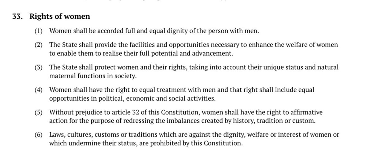 True.

Ref to Article 33 (3), 1995 Constitution: 

‘The State shall protect women and their rights, taking into account their unique status and natural maternal functions in society’.