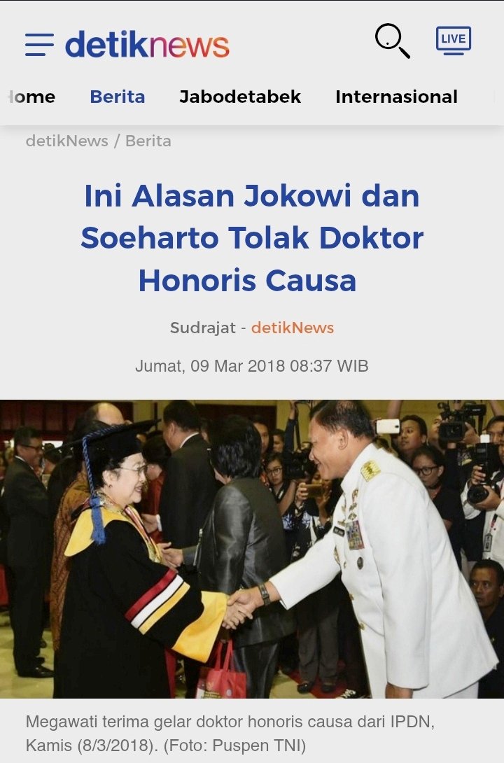Menurut Pratikno sudah ada 21 lembaga ternama yg ingin memberikan gelar HC kepada Pak Jokowi tp ditolak beliau

Klo Wati paling bangga koleksi gelar giveaway😁😁😁

news.detik.com/berita/d-39067…