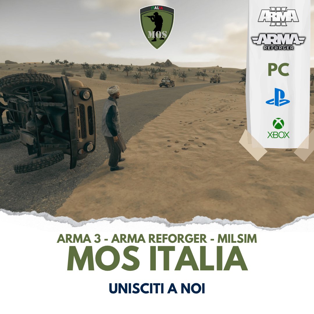 mos_italia's tweet image. Un incidente, un convoglio, mille incognite.
Con MOS Italia l’imprevisto diventa sfida.
🎮 bit.ly/ReclutamentoMOS
#ArmaReforger #MOSItalia #MilsimCommunity
