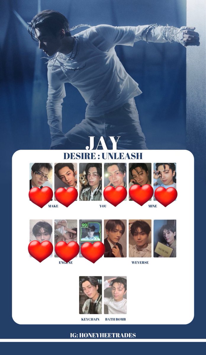 enxlv_'s tweet photo. ENHYPEN DESIRE : UNLEASHトレカ 交換

譲）1枚目ジョンウォンヒスンジェイクソンフンソヌニキ

求）2枚目ヒスン❤️3枚目ジェイ❤️

異種交換となりますので難しいとは思いますが、お心当たりがある方がいらっしゃいましたらお気軽にDM、リプライよろしくお願いいたします。 https://t.co/s7rGPrn8xX