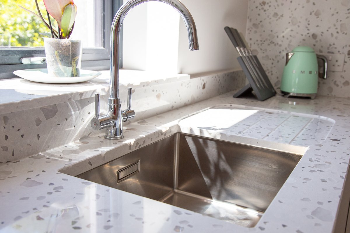 CRL Quartz Venetian Grande features a Terrazzo design and is the perfect partner to pale woods. “It literally jumped out at me in the showroom,” Ciara remembers. “I knew I wanted white in my countertop but everything I was looking at I had seen before until I saw this."