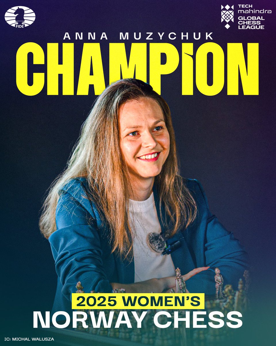 Tech Mahindra Global Chess League (@gcllive) on Twitter photo Grace under pressure, brilliance on board ๐ซก
Anna Muzychuk is your 2025 Womenโs Champion at Norway Chess โ๐
#TheNextMove #TechMGCL
<a href="/FIDE_chess/">International Chess Federation</a> Grace under pressure, brilliance on board ๐ซก
Anna Muzychuk is your 2025 Womenโs Champion at Norway Chess โ๐
#TheNextMove #TechMGCL
<a href="/FIDE_chess/">International Chess Federation</a>
