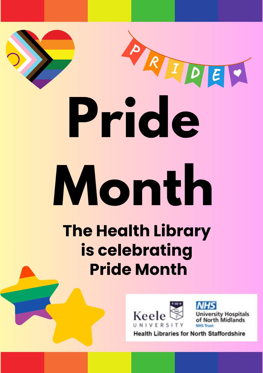 CECLibrary's tweet image. Pop into the Health Library this Pride Month and check out some of our LGBT+ resources #Pride2025 #StokePride #HealthLibrary #RoyalStoke