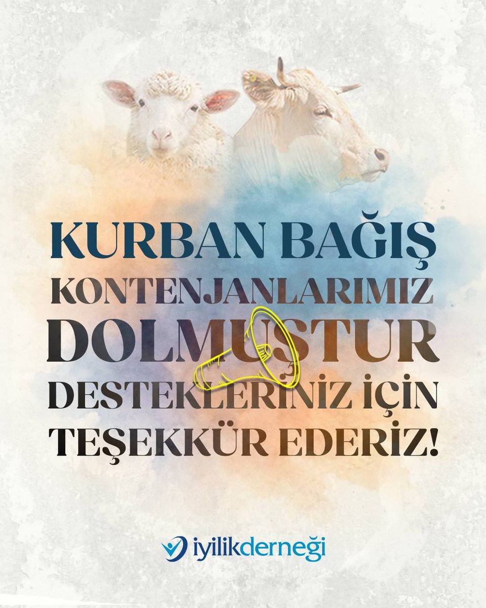 Kurban kontenjanlarımız dolmuştur.

Bu bayram da ortak paydası iyilik olan herkese teşekkür ederiz!

Hayırlı bayramlar ✨