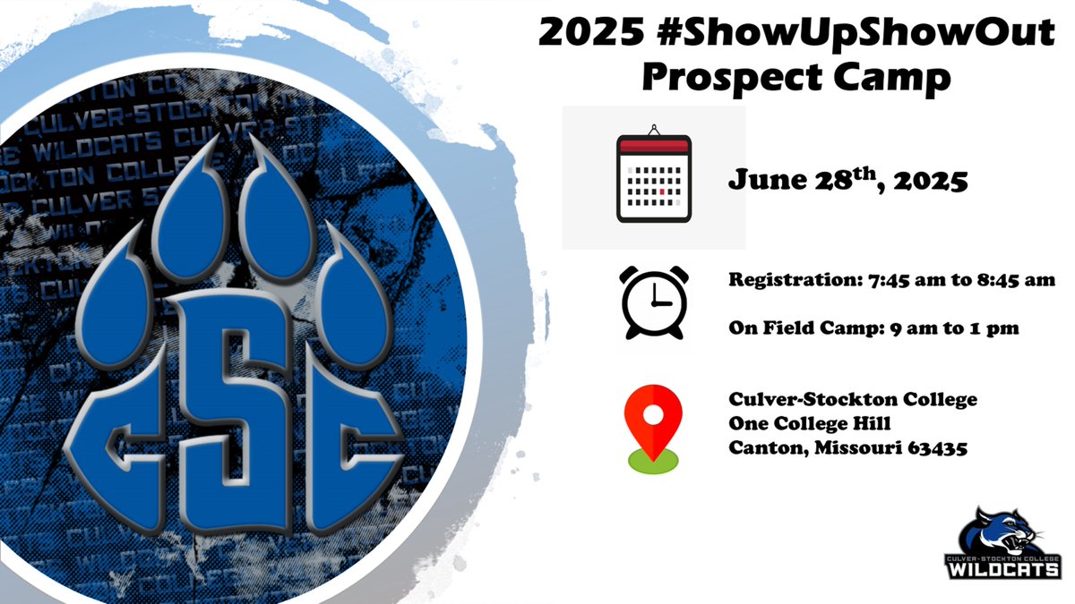 Big time competition already signed up for the annual #ShowUpShowOut prospect camp on our campus! 18 states &amp; 2 countries represented! 

FBS to D3 staffs on site handing out scholarships. Come get your 💰!  

Class 26, 27, 28 &amp; 29. Lets go!

Link ($60): myculver.com/ICS/APPLY_NOW/…