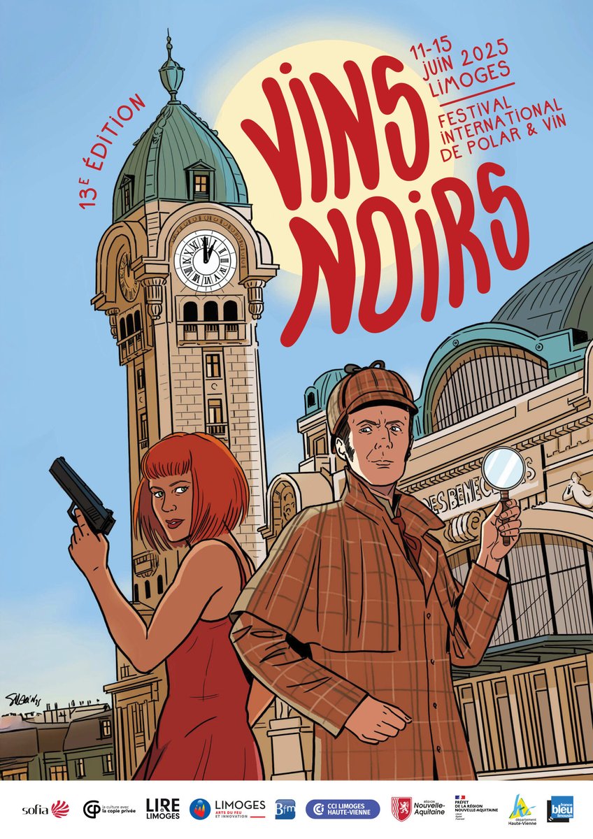 Du 11 au 15 juin 2025, le festival Vins Noirs revient place de la Motte pour sa 13ᵉ édition, dédiée à Sherlock Holmes, avec auteurs internationaux, dédicaces, dégustations, expos, ciné-concerts et animations autour du polar et du vin. 👉 swll.to/xlVti6w #Limoges