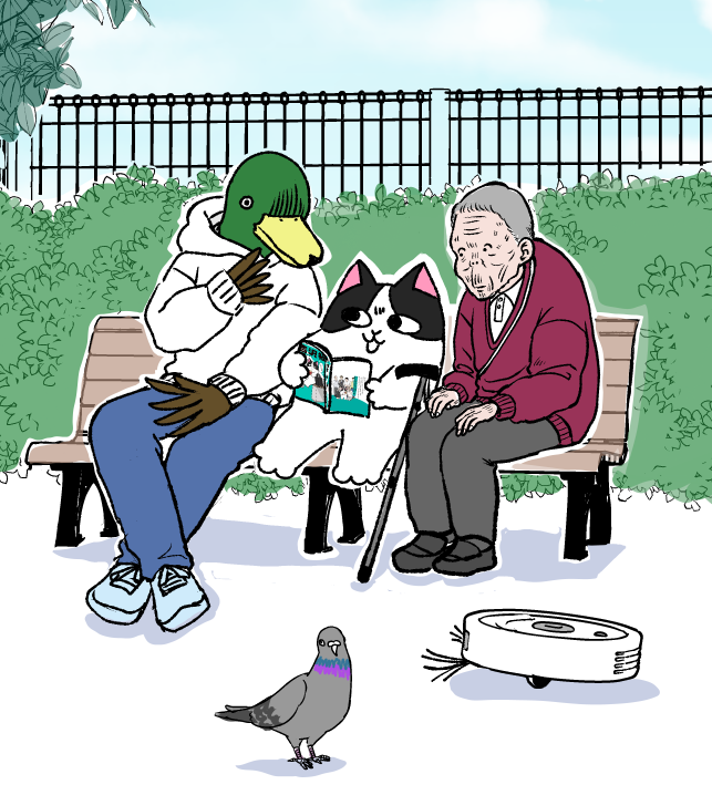 tamaji_west's tweet photo. 吉沢猫単行本第3巻を手に入れて公園で自慢した吉沢猫😸🦆🕊️🧓🤖
吉沢猫をお手にとってくださった読者の皆様方！
本当にありがとうございました～✨✨ https://t.co/Pg07OJuN6x