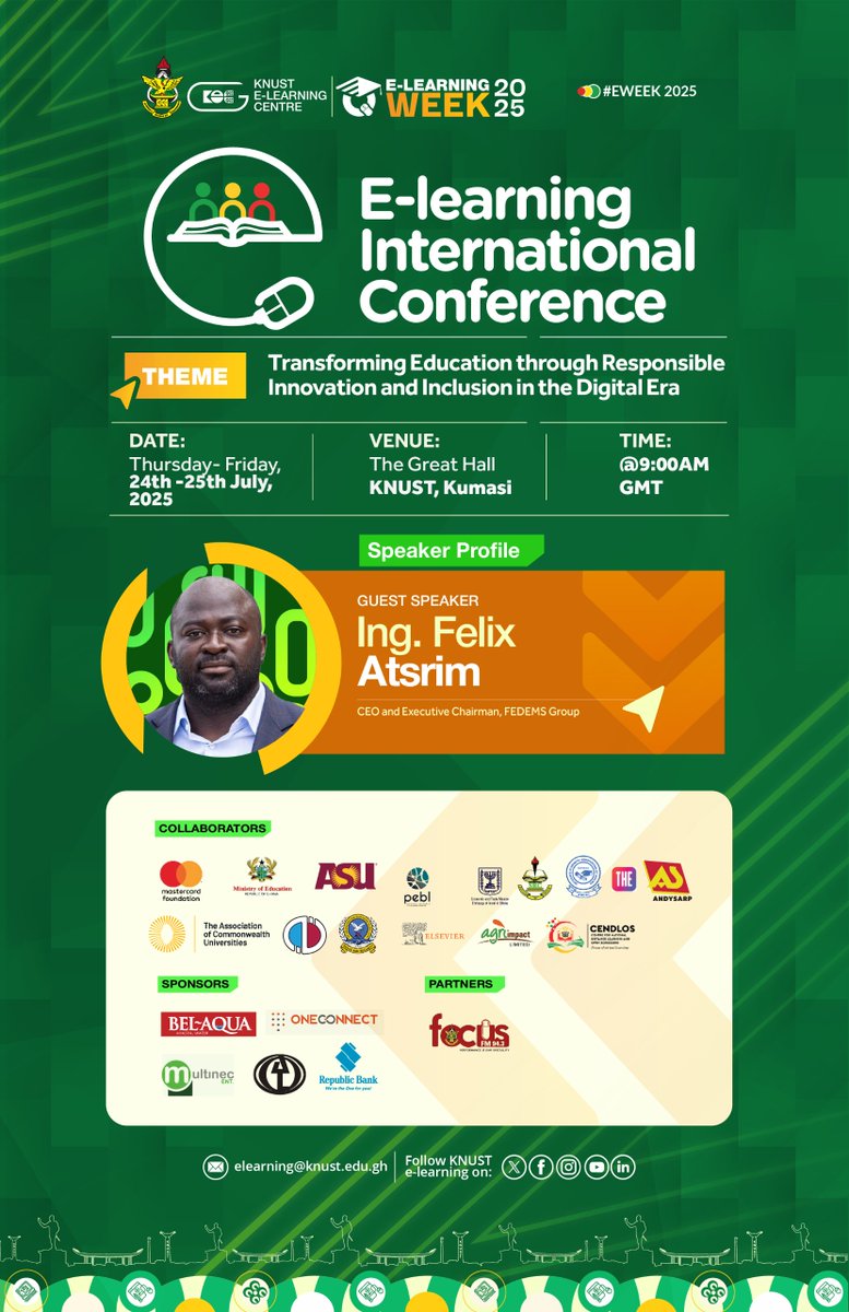 KNUST E-LEARNING CENTRE (@elearningknust) on Twitter photo ๐Who builds the future? People like <a href="/FelixAtsrim/">FELIX ATSRIM</a>.
Catch him live at the ๐๐๐๐๐ ๐-๐๐๐๐ซ๐ง๐ข๐ง๐ ๐๐ง๐ญ๐๐ซ๐ง๐๐ญ๐ข๐จ๐ง๐๐ฅ ๐๐จ๐ง๐๐๐ซ๐๐ง๐๐ this July.
Weโre talking tech, tools, and tomorrow.
#ELIC2025 ๐Who builds the future? People like <a href="/FelixAtsrim/">FELIX ATSRIM</a>.
Catch him live at the ๐๐๐๐๐ ๐-๐๐๐๐ซ๐ง๐ข๐ง๐ ๐๐ง๐ญ๐๐ซ๐ง๐๐ญ๐ข๐จ๐ง๐๐ฅ ๐๐จ๐ง๐๐๐ซ๐๐ง๐๐ this July.
Weโre talking tech, tools, and tomorrow.
#ELIC2025