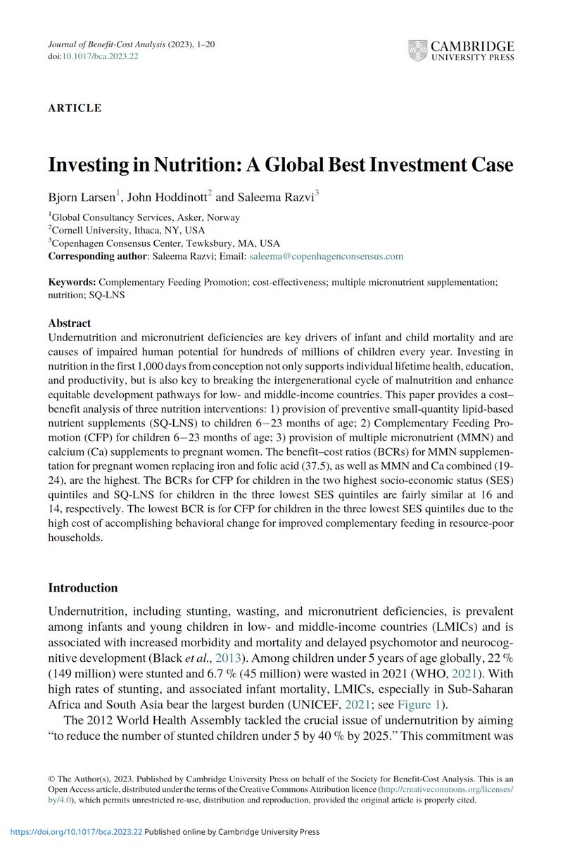 2/3 of mankind starved a century ago. Now, about 10%, but we can still do much better.

Smart nutrition can avoid almost 5 million kids being stunted, ruining their development.

Peer-reviewed #SDGs research published by Cambridge University Press:

cambridge.org/core/journals/…
