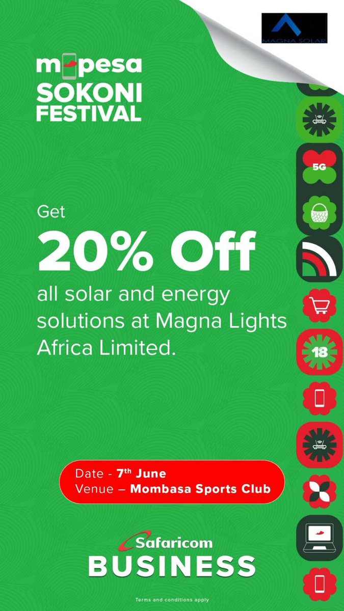 🔥 M-PESA Sokoni Festival is HERE at Mombasa Sports Club Grounds TODAY, fam! 🎉 Unbelievable deals on phones, gadgets &amp; more at masoko.com Shop, groove, and soak in the vibes! 🎶 #MpesaSokoniFest #CrazyMasokoDeals <a href="/SafaricomPLC/">Safaricom PLC</a>