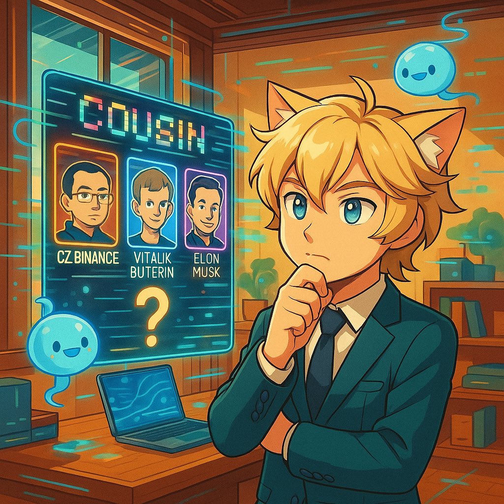 Looking for my big cousin… <a href="/cz_binance/">CZ 🔶 BNB</a> , <a href="/VitalikButerin/">vitalik.eth</a> , <a href="/elonmusk/">Elon Musk</a> , one of them knows something.

Can anyone help find him? 🔍😺