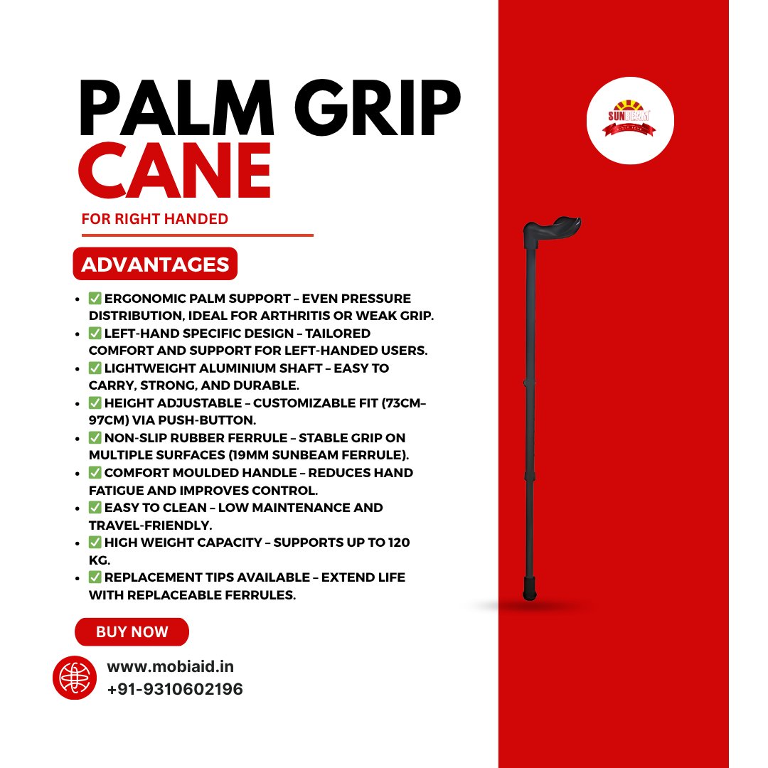 EaSunbeam53503's tweet image. Struggling with wrist pain while walking? 🤕
Get comfort in your palm with the Right-Handed Palm Grip Cane by #SunbeamEnterprises!
✅ Ergonomic Design
✅ Pain-Free Support
✅ Made for Daily Use
Walk strong. Walk safe. 💪
#MobilityAid #SeniorCare #PalmGripCane #HealthcareIndia
