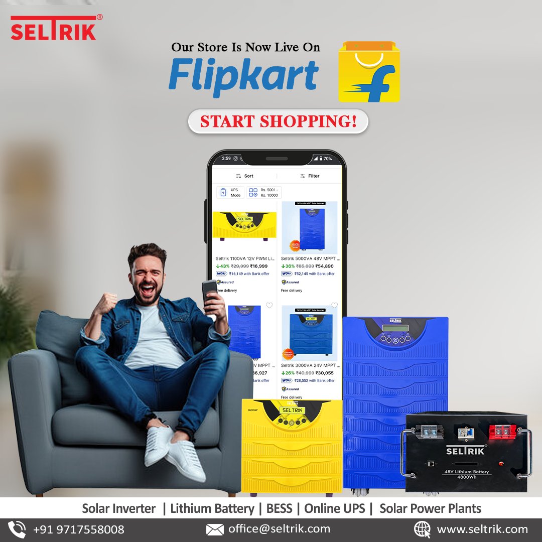 seltrikindia's tweet image. Say goodbye to power cuts — #Seltrik is now on #Flipkart!
Get your hands on our trusted inverters and lithium batteries, now just a click away. Fast delivery, reliable performance, and #uninterrupted power—all delivered right to your doorstep.