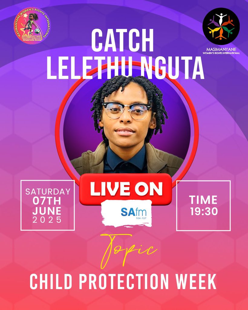 TV and Radio INTERVIEWS
Topic: Child Protection Week

Catch Lelethu Nguta on the news this afternoon. 
SABC NEWS: 16:30pm
SA FM: 19:45

#ibholaekhatywayongamantombazana #ProtectChildren #EndGBV #girlssoccer #womensfootball