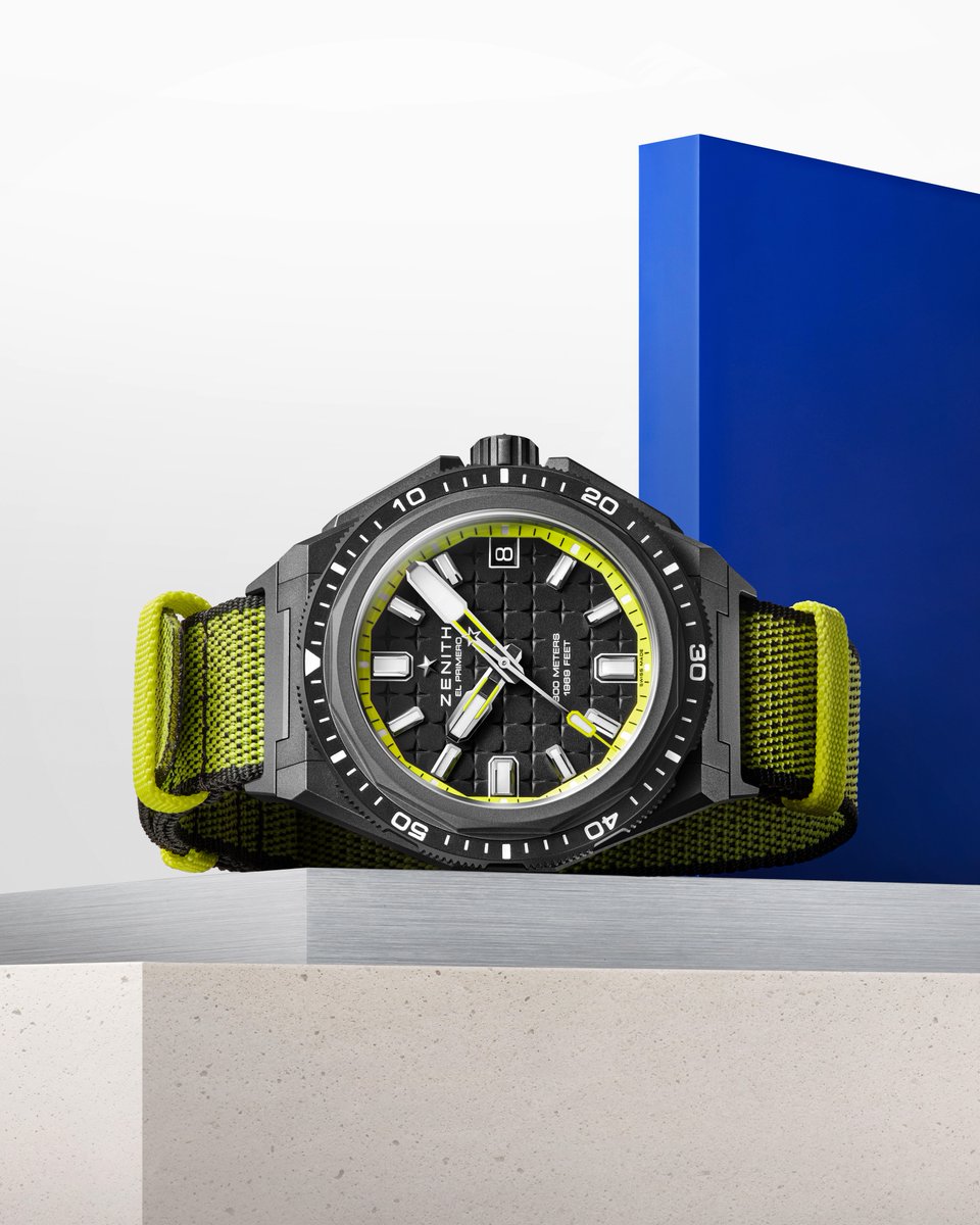 #ZenithDefy: Where functionality meets striking design. The DEFY Extreme Diver's 42.5mm micro-blasted titanium case houses a rugged instrument engineered for extreme underwater conditions. Complete with a titanium bracelet and interchangeable rubber &amp; fabric straps to adapt to