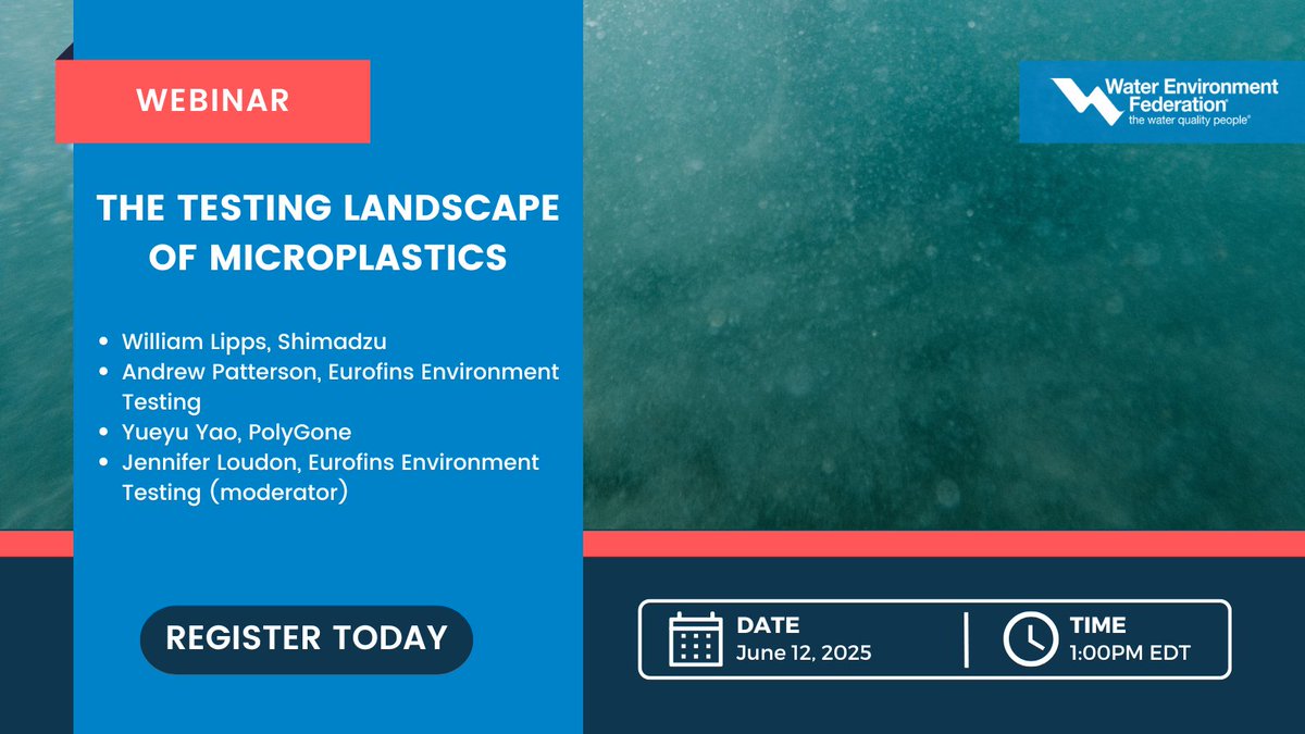 Join us Thursday, June 12th!

This webinar will highlight the global prevalence of #microplastics, emerging detection and analysis methods and insights on addressing this widespread environmental contaminant. #LifeFreeofWaterChallenges

Register: ow.ly/rOV150VY4bT