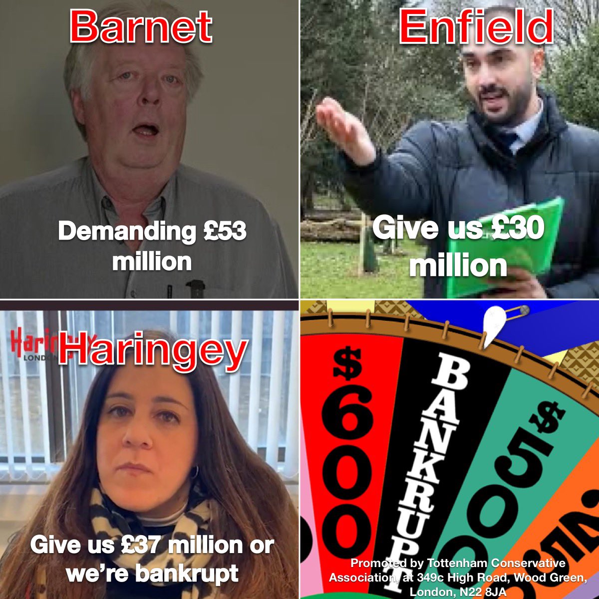 Haringey, Enfield &amp; Barnet councils have two things in common. 

🔴 They are begging for cash due to their wasteful spending

🔴They’re all run by Labour

Whatever Labour run they ruin
