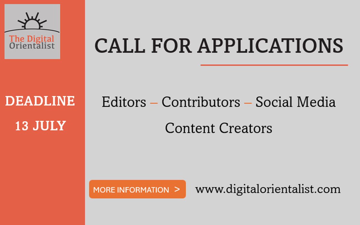 🌟 #CFA: Digital Orientalist Team 2025/26  🌟

We are looking for editors, contributors, and social media content creators for the upcoming academic year. Please share widely! 

🔗 For more information: digitalorientalist.com/2025/06/03/cfa…

#digitalhumanities #AcademicTwitter