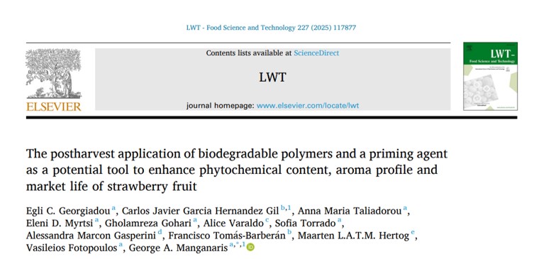 Check out our lattest publication in  LWT- Food Science &amp; Technology   (<a href="/ElsevierConnect/">Elsevier</a> / <a href="/elsevier_1/">ElsevierConnect</a> )  

The #postharvest application of biodegradable polymers and a priming agent as a potential tool to enhance #phytochemical content, #aroma profile and market life of