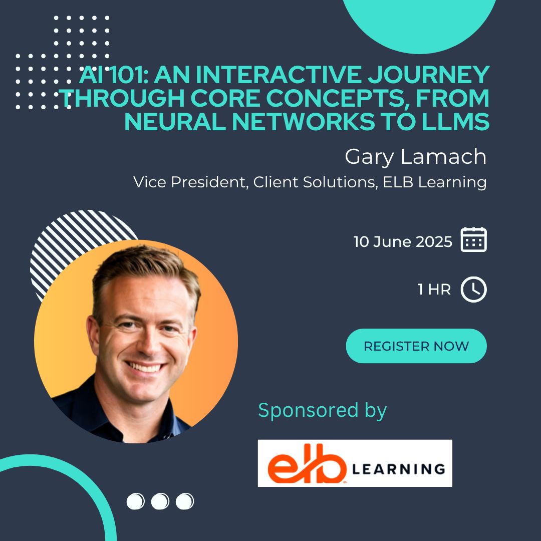 TrainingMagNetwork (@trainmagnetwork) on Twitter photo 🤖 New to AI? Start smart.
Join Gary Lamach <a href="/ELBlearning/">ELB Learning</a> for “#AI 101: An Interactive Journey through Core Concepts, from Neural Networks to LLMs”.
📅REGISTER HERE: bit.ly/3Td9yZu
#AIForBeginners #NeuralNetworks #LLMs #LearningAndDevelopment 🤖 New to AI? Start smart.
Join Gary Lamach <a href="/ELBlearning/">ELB Learning</a> for “#AI 101: An Interactive Journey through Core Concepts, from Neural Networks to LLMs”.
📅REGISTER HERE: bit.ly/3Td9yZu
#AIForBeginners #NeuralNetworks #LLMs #LearningAndDevelopment