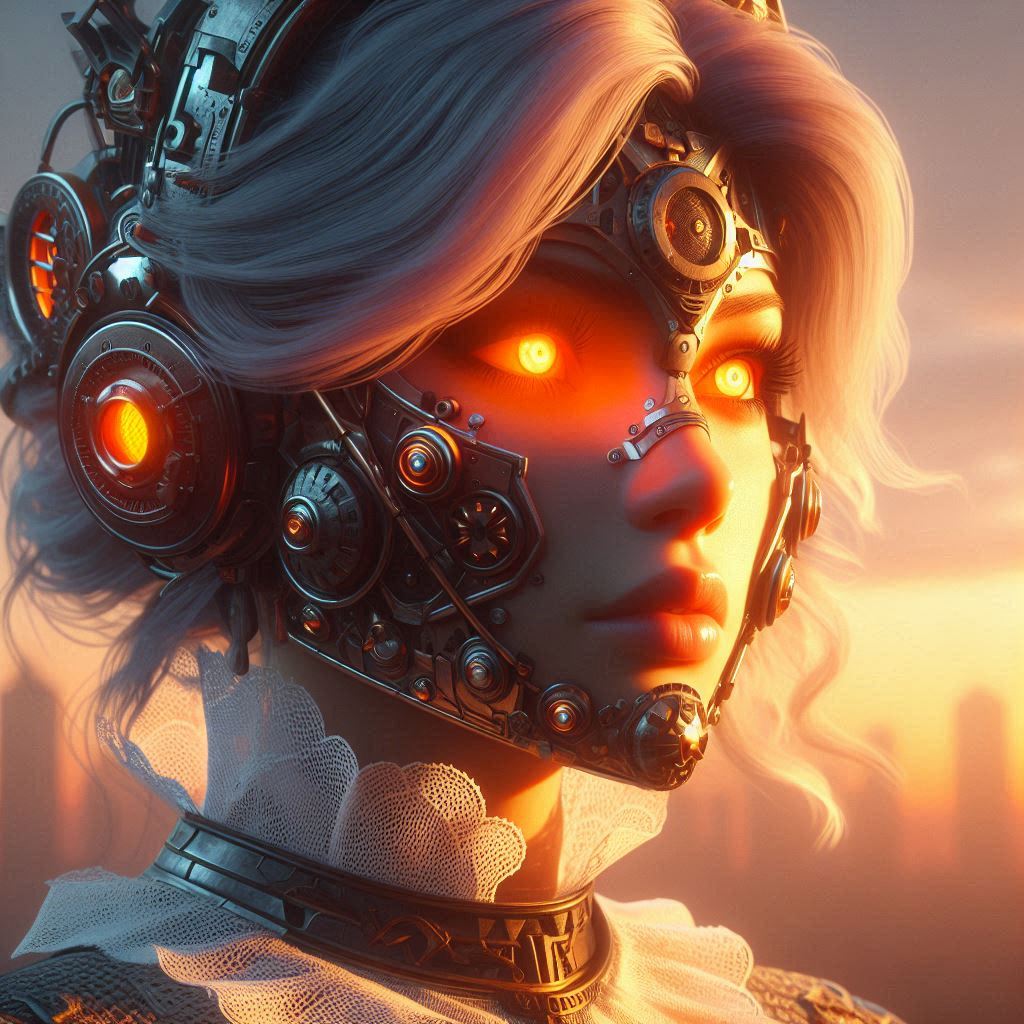 fantastoria's tweet image. AI-generated artwork depicting a futuristic character with intricate cybernetic enhancements. #NeuralVisions #SynthWaveAI