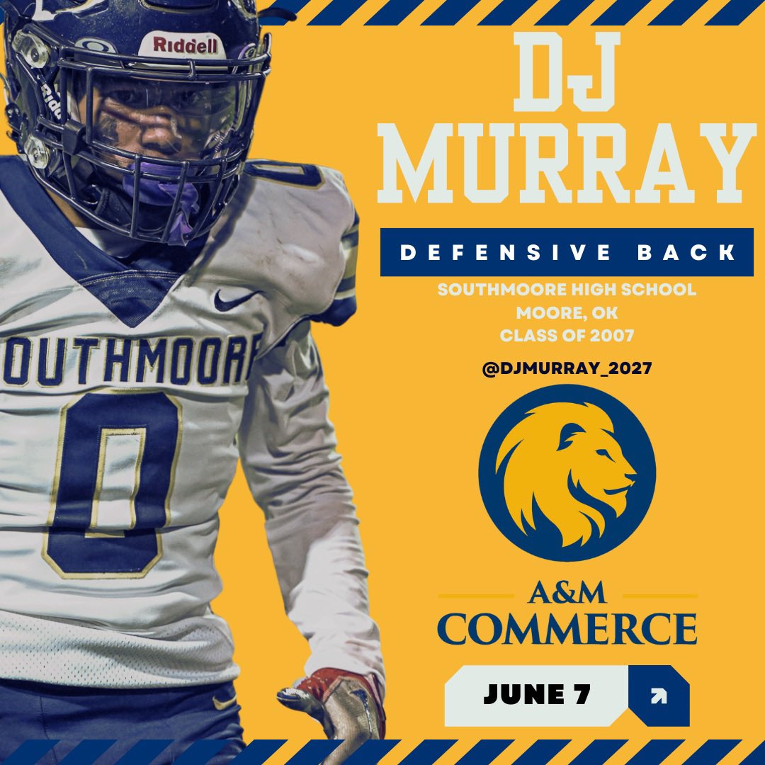 Derrick (DJ) Murray Jr. (@djmurray_2027) on Twitter photo Excited to return to <a href="/Lions_FB/">East Texas A&M Football</a> camp today. Game face on. Let’s compete. Let’s grow. 💥 #ChasingGreatness
<a href="/geoff_terry/">Coach Geoff Terry</a> <a href="/cdole13/">Clint Dolezel</a> <a href="/coachbrettjones/">Brett Jones</a> <a href="/CoachGregHayes/">Greg Hayes</a> <a href="/Southmoore_Ftbl/">Southmoore Football Gold Club</a> <a href="/MikeLawry83/">CHAMP</a> <a href="/TheShaqMiller/">Coach Miller</a> <a href="/PrimeAthleticOK/">Prime Athletic Performance</a>
<a href="/oklahomaceo/">OklahomaHSSports</a> <a href="/OkcShowcase/">OkcShowcase</a> <a href="/247Sports/">247Sports</a> <a href="/Sooner7v7/">Sooner7</a> Excited to return to <a href="/Lions_FB/">East Texas A&M Football</a> camp today. Game face on. Let’s compete. Let’s grow. 💥 #ChasingGreatness
<a href="/geoff_terry/">Coach Geoff Terry</a> <a href="/cdole13/">Clint Dolezel</a> <a href="/coachbrettjones/">Brett Jones</a> <a href="/CoachGregHayes/">Greg Hayes</a> <a href="/Southmoore_Ftbl/">Southmoore Football Gold Club</a> <a href="/MikeLawry83/">CHAMP</a> <a href="/TheShaqMiller/">Coach Miller</a> <a href="/PrimeAthleticOK/">Prime Athletic Performance</a>
<a href="/oklahomaceo/">OklahomaHSSports</a> <a href="/OkcShowcase/">OkcShowcase</a> <a href="/247Sports/">247Sports</a> <a href="/Sooner7v7/">Sooner7</a>