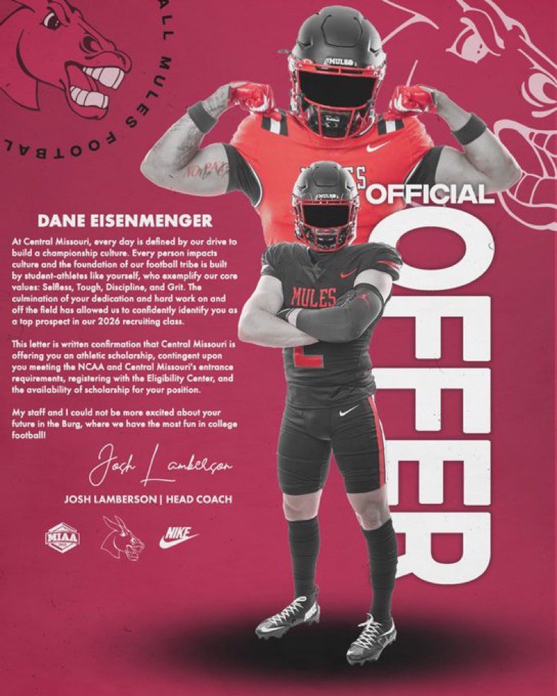 After a great camp at Lindenwood and talk with <a href="/H_HAWK/">Hayden Hawk</a>  i’m blessed to receive an offer from Central Missouri! <a href="/UnityFootball/">UnityFootball</a> @EraQb67104 <a href="/PrepRedzoneIL/">Prep Redzone Illinois</a> <a href="/mdaniels_NG/">Matt Daniels</a> <a href="/scottybscout/">Scott Burgess</a>