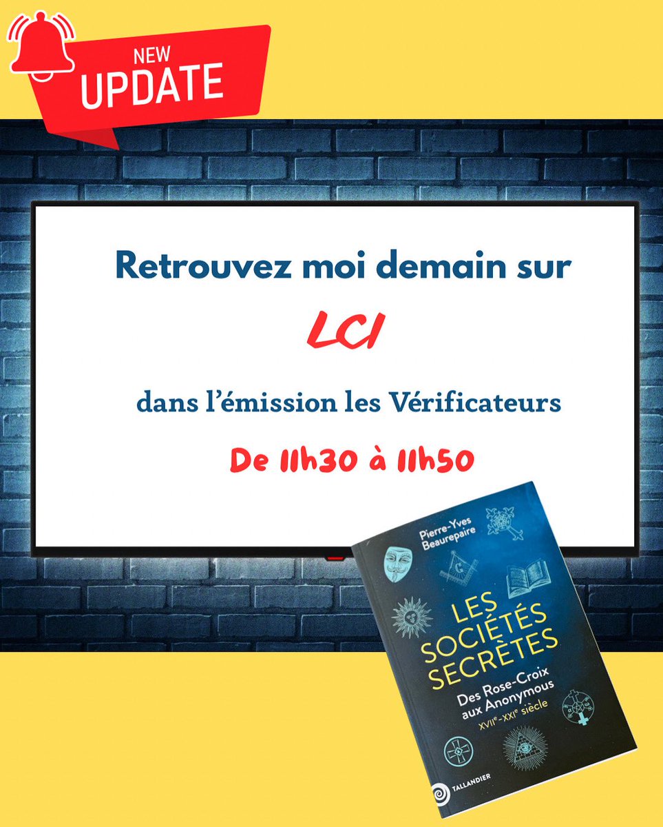 Demain à 11h30, retrouvez-moi en direct sur LCI dans l’émission Les Vérificateurs !
On parlera sociétés secrètes, théories, réalités, fantasmes… 📖
👉#lci #lesverificateurs #sociétéssecrètes #livredujour #sortielivre #essaihistorique #media #auteurfrançais #interview