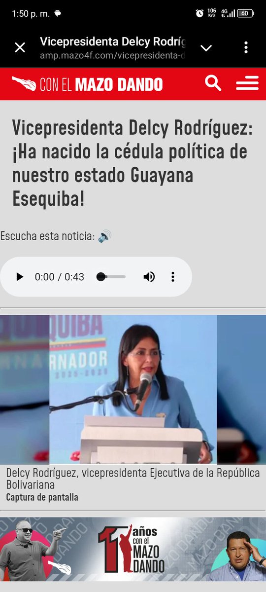 La vicepresidenta Ejecutiva de la República, Delcy Rodríguez,  aseguró que con la juramentación del gobernador de la entidad Guayana Esequiba, Neil Villamizar,  "ha nacido la cédula política de nuestro estado".

"Con la juramentación del primer gobernador de la Guayana Esequiba