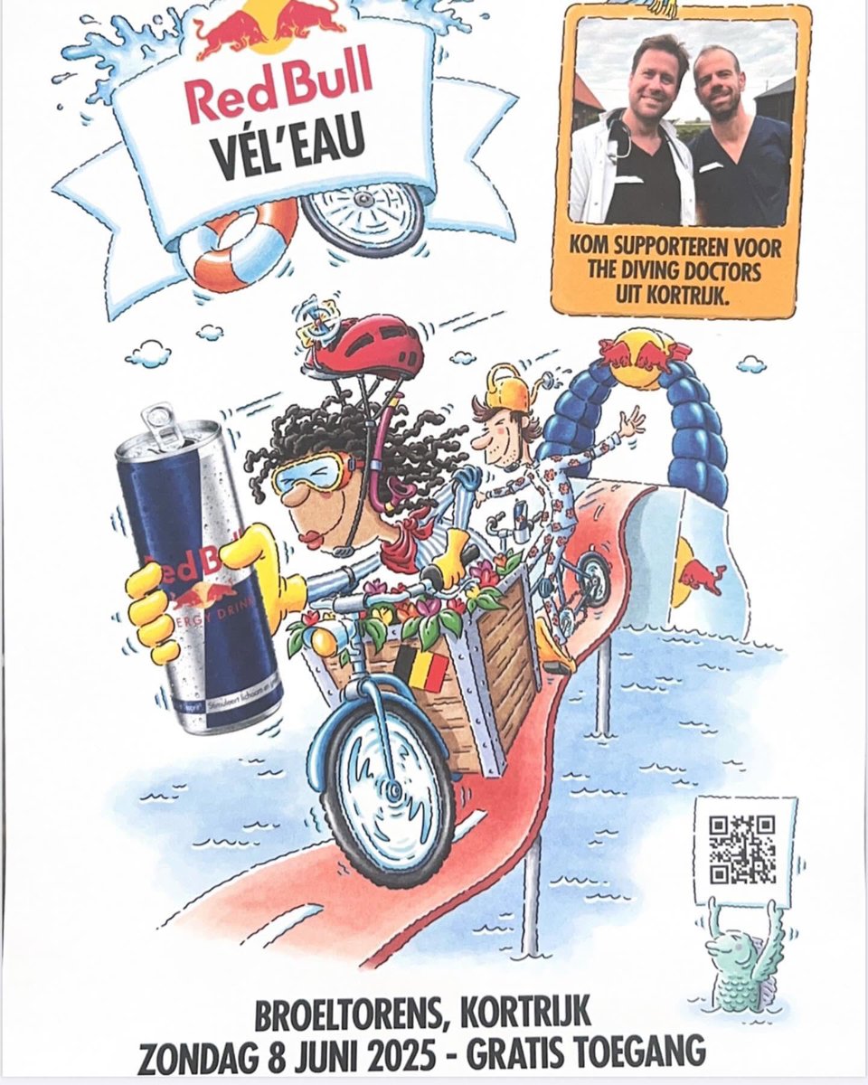 UITTIP!

De Diving Doctors Stoffel Lamote &amp; Pieter-Jan Germonpré van <a href="/azgroeninge/">az groeninge</a> hebben haast. 

Vergeet jouw afspraak op 8 juni niet (14u.) #Broeltorens #Kortrijk 

Vooruit met de spuit! 💉

#RedBullveleau #sinksen #azgroeninge