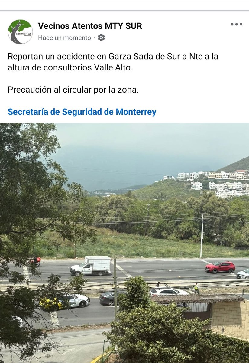 Atentos Mty Sur ¡vecinos en acción! (@atentosmtysur) on Twitter photo Reportan un accidente en Garza Sada de Sur a Nte a la altura de consultorios Valle Alto.
Precaución al circular por la zona.
<a href="/seguridadmtymx/">Seguridad y Protección a la Ciudadanía Monterrey</a> Reportan un accidente en Garza Sada de Sur a Nte a la altura de consultorios Valle Alto.
Precaución al circular por la zona.
<a href="/seguridadmtymx/">Seguridad y Protección a la Ciudadanía Monterrey</a>