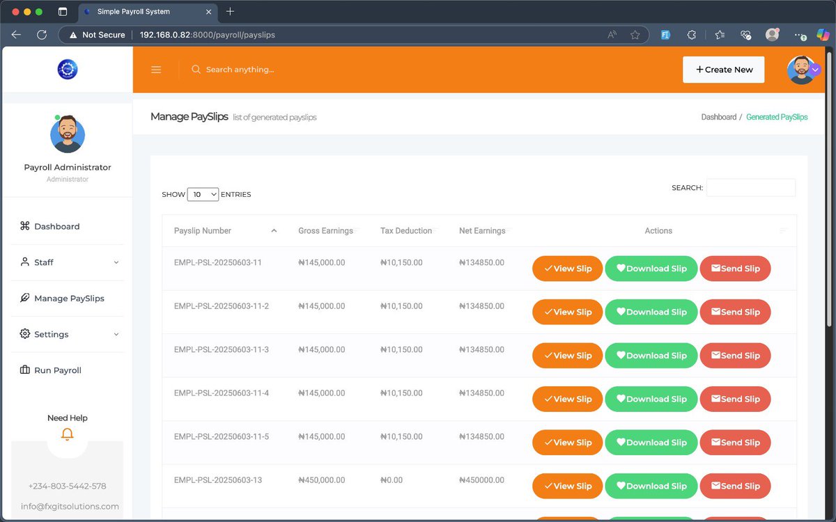 official_gbeng's tweet image. I just finished building a simplified payroll application that can help you streamline staff management, payslip generation and payroll operations for small to medium sized organisation. Send a DM if you need this for your company. It can be customised to your needs