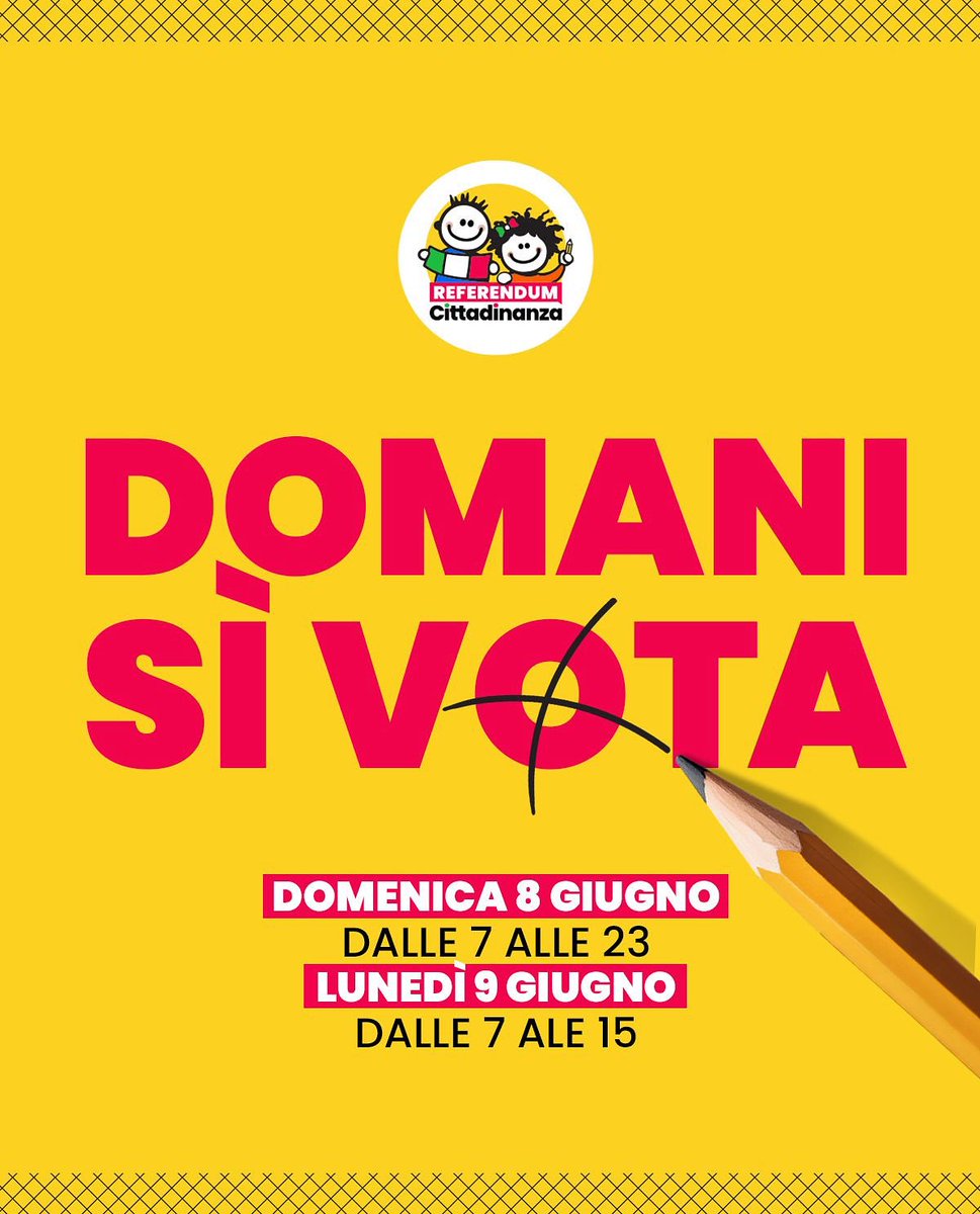🟨 Il Referendum sulla Cittadinanza è quello con la scheda GIALLA.

🪪 Cosa portare al seggio? Tessera elettorale, documento d’identità e attestazione di ammissione al voto stampata (se voti fuori sede).

Il tuo voto è fondamentale.

#referendum2025