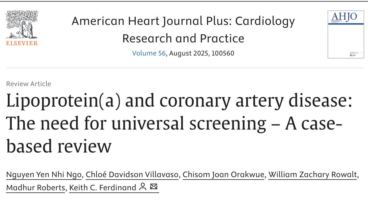 Proud to share our latest case study on the importance of universal Lp(a) screening!

This work was made possible through collaboration with medical students and an exceptional clinical team. Excited for the impact it may have on preventive cardiology.
sciencedirect.com/science/articl…