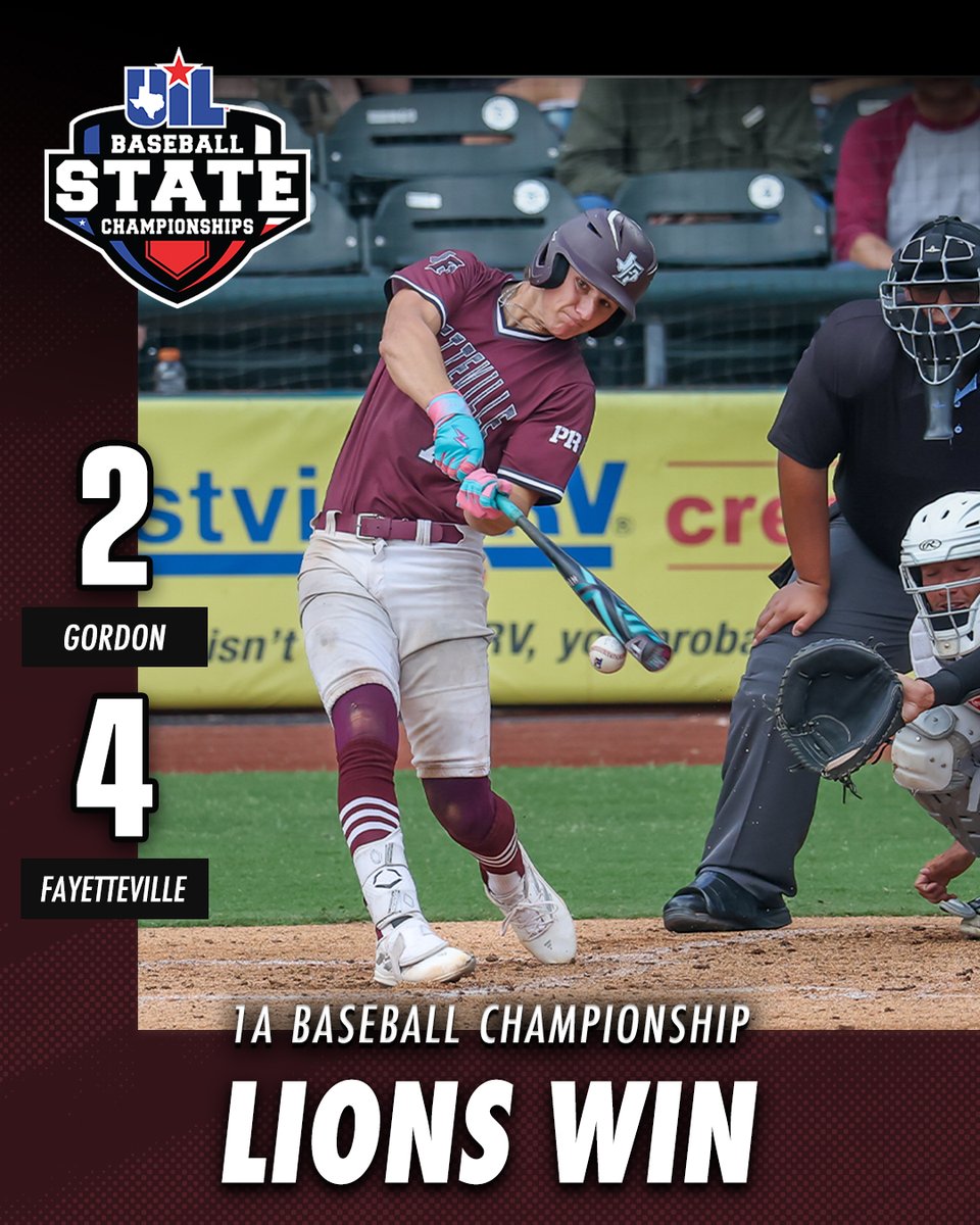 Texas UIL (@uiltexas) on Twitter photo The Lions roar loudest— <a href="/FayettevilleIsd/">Fayetteville ISD</a> takes the title! 🦁🏆
Box Score ➡️ bit.ly/444dLVz The Lions roar loudest— <a href="/FayettevilleIsd/">Fayetteville ISD</a> takes the title! 🦁🏆
Box Score ➡️ bit.ly/444dLVz