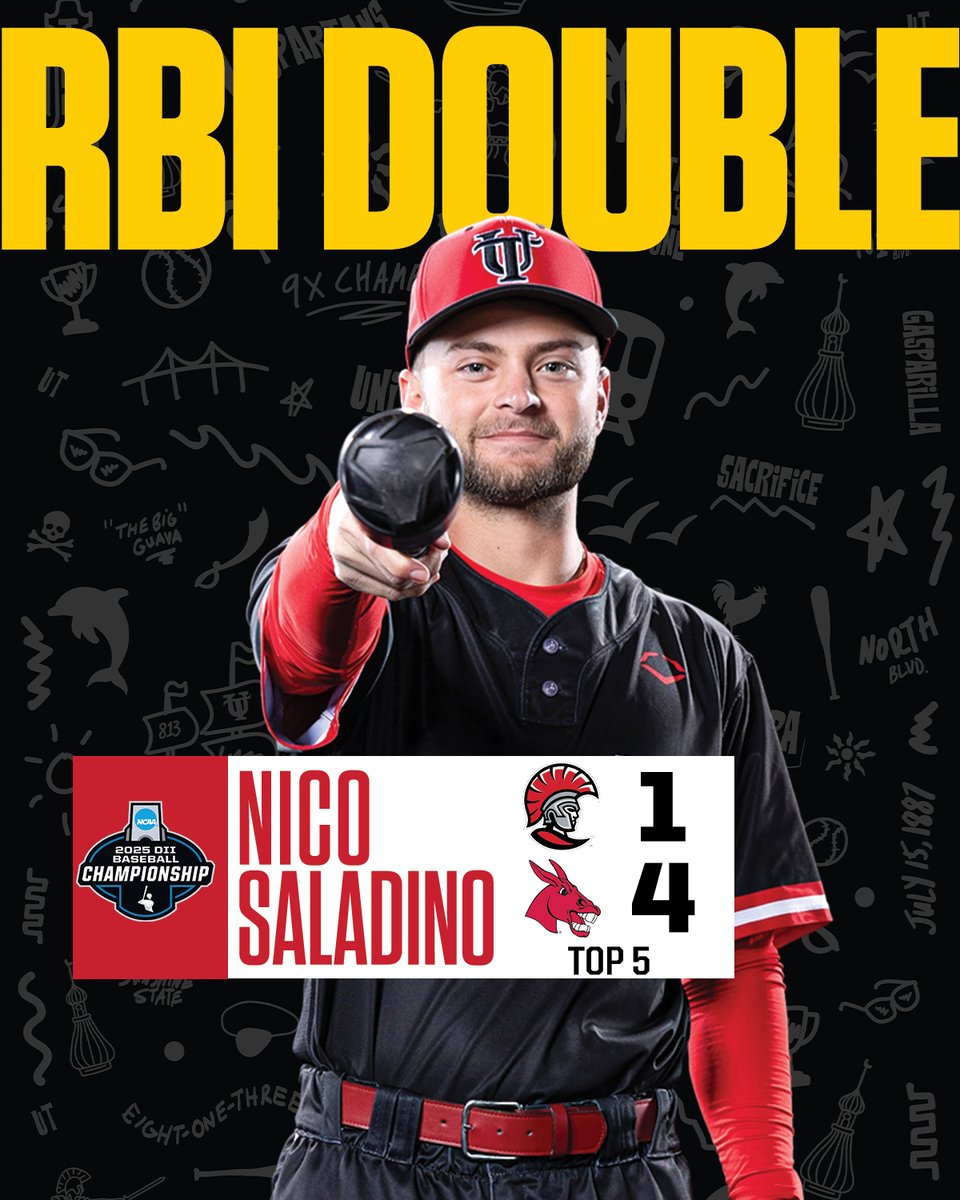 Nico Saladino puts the Spartans on the board. UT strands a pair, but now trails 4-1 in B5. Spartans have now left 7 runners on base.

#TampaBaseball⚾️ #StandAsOne🛡️