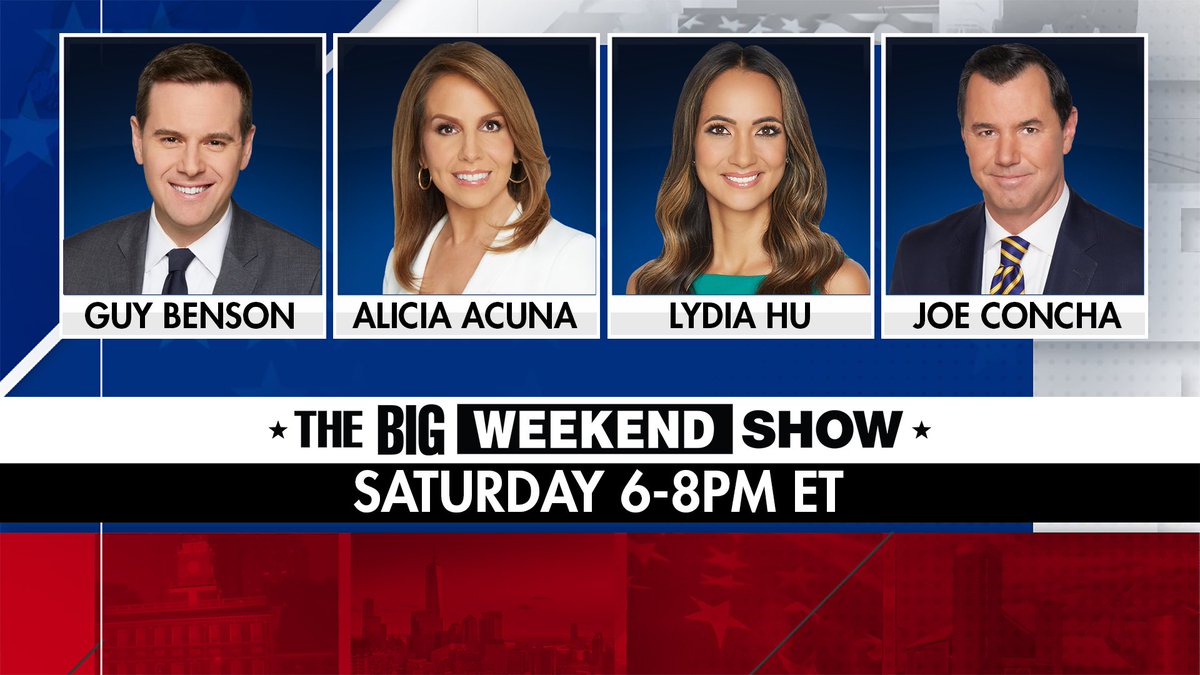 Lydia S. Hu (@lydiahunews) on Twitter photo Woohoo! Joining this all βοΈ group tonight on <a href="/BigWeekendShow/">The Big Weekend Show</a>! <a href="/guypbenson/">Guy Benson</a> <a href="/aacuna1/">Alicia Acuna</a> <a href="/JoeConchaTV/">Joe Concha</a> Woohoo! Joining this all βοΈ group tonight on <a href="/BigWeekendShow/">The Big Weekend Show</a>! <a href="/guypbenson/">Guy Benson</a> <a href="/aacuna1/">Alicia Acuna</a> <a href="/JoeConchaTV/">Joe Concha</a>