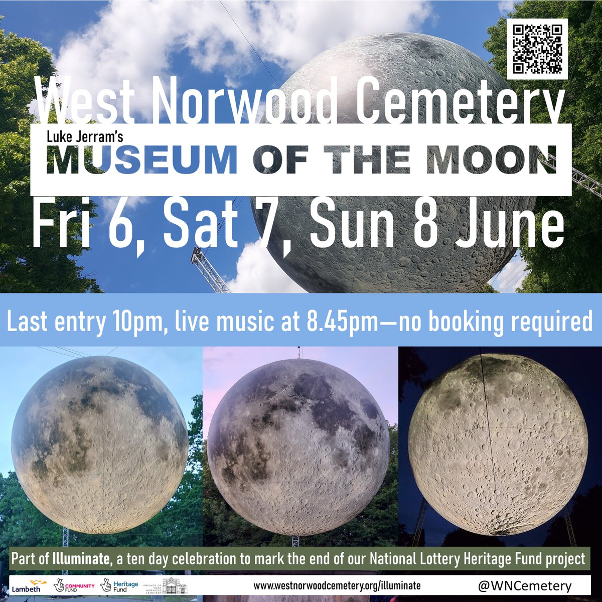 It may be a bit rainy but the Moon, she still waits for you in West Norwood Cemetery - a unique chance to get up close this evening - we still hope for our usual live music and storytelling at 8.45pm under the Moon tonight if the rain eases off. Last entry to the cemetery is 10pm