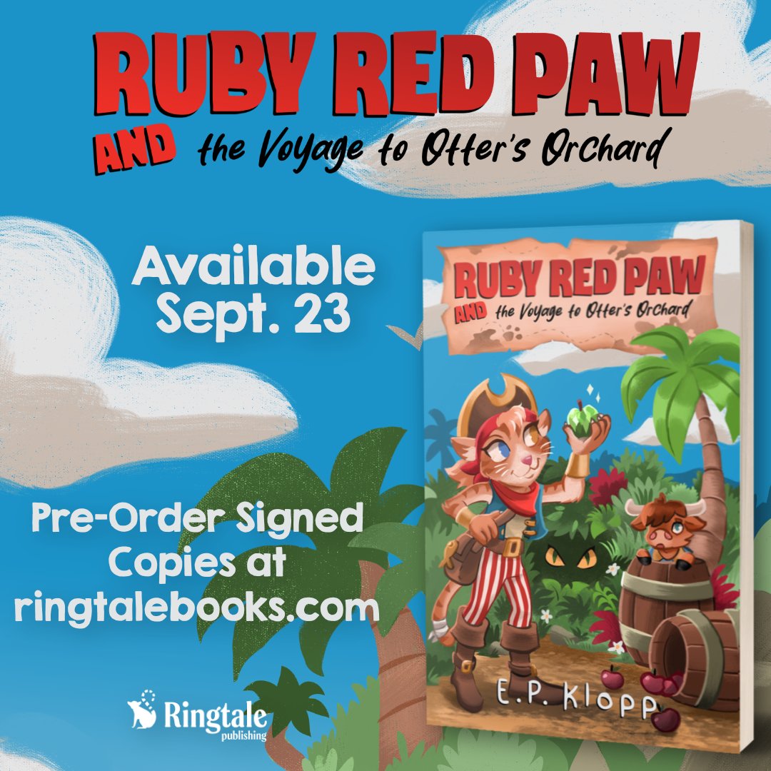 RingtaleBooks's tweet image. 🏴☠️😼Ruby Red Paw sets sail again! Ruby Red Paw & the Voyage to Otter's Orchard is the sequel to the pirate adventure book Ruby Red Paw & the Search for Long Whisker's Treasure, by E.P. Klopp.
Pre-Order your signed copy today at ringtalebooks.com/books
Available Sept. 23, 2025.