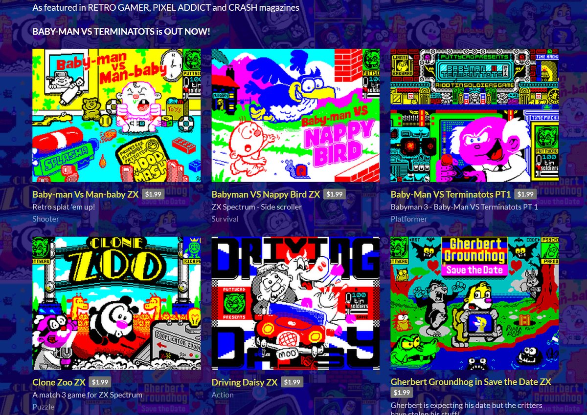 After a bit of a disaster for launch day the site is finally back up! Grab the brand new Baby-Man ZX Spectrum game now for less than the price of a terrible coffee! - puttycad.itch.io #zxspectrum #8bit #speccy #babyman3pt1