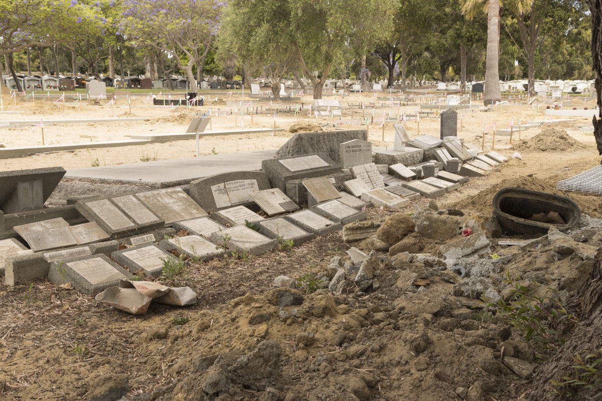 Thousands of headstones at Karrakatta Cemetery are being removed to make way for new graves. This is being done as part of a redevelopment process the WA government terms “Cemetery Renewal”.

Please visit our official website for more info: savingkarrakatta.com