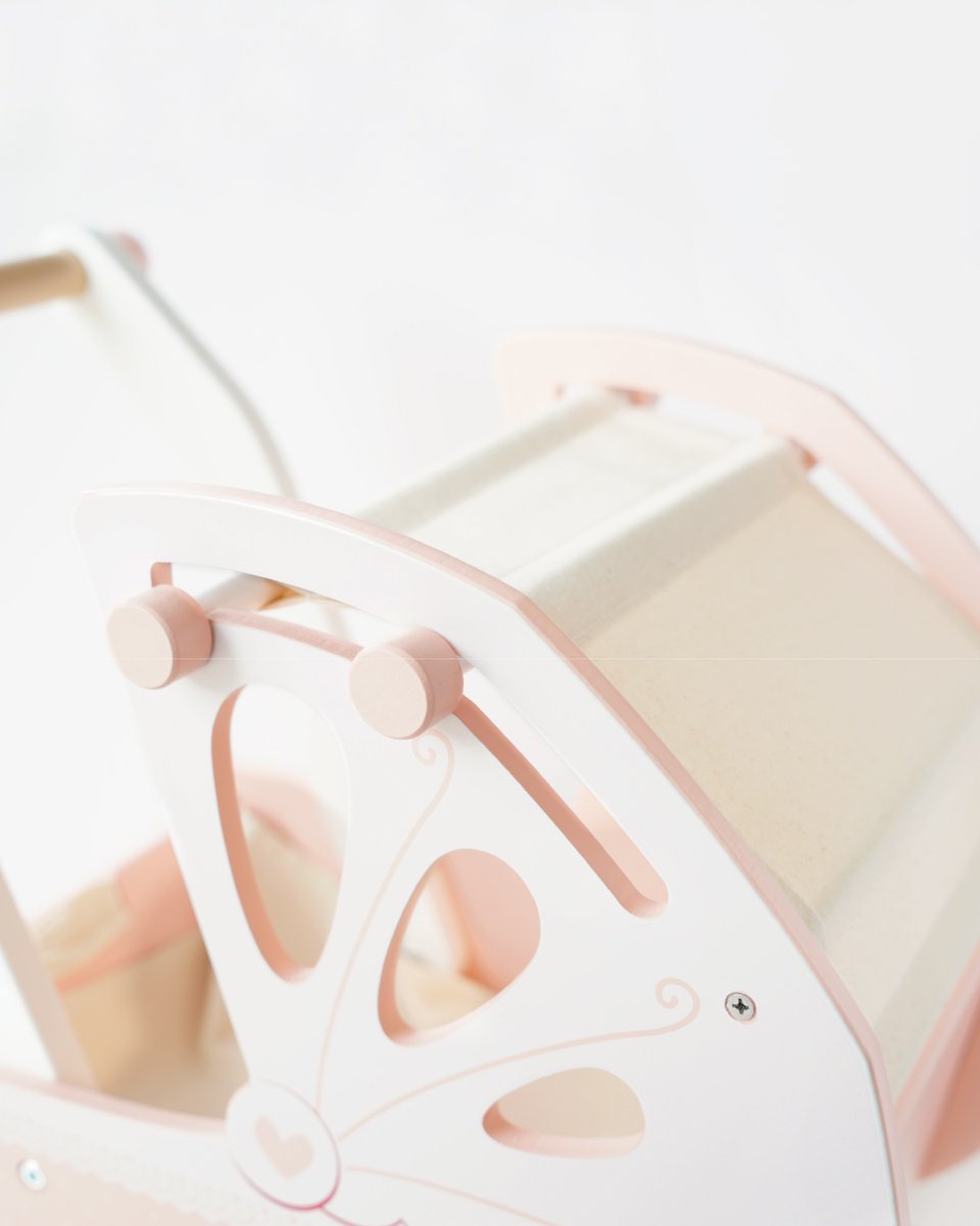 Strolls made sweeter 💕 This charming wooden doll pram is perfect for little ones to take dolly on stylish adventures! With delicate details, soft tones &amp; a hand-sewn canopy, it’s a timeless treasure 🌸👶

#pram #pretendplay #dolly #woodentoys #toys #roleplay #parent #kid